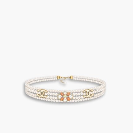 Chanel Double Strand Pearl Belt with Coral Floral Charm