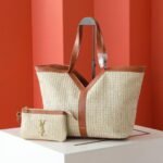 Saint Laurent Tiffany & Fred Paris Raffia Leather Large Tote Brown 50Cm - Image 2