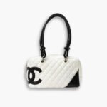 Chanel Cambon Ligne Bowling Shoulder Bag White And Black 27Cm