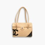 Chanel Cambon Shopping Bag Quilted Beige And Black 36cm
