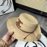 Celine Flat Crown Raffia Hat Emblem In Brown - Image 3