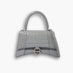 Balenciaga Hourglass Small Top Handle in Shiny Croco Leather Bag Grey 23cm