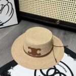 Celine Flat Crown Raffia Hat Emblem In Brown - Image 2