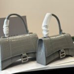 Balenciaga Hourglass Small Top Handle in Shiny Croco Leather Bag Grey 23cm - Image 2