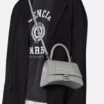 Balenciaga Hourglass Small Top Handle in Shiny Croco Leather Bag Grey 23cm - Image 3