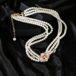 Chanel Double Strand Pearl Belt with Coral Floral Charm - Image 2