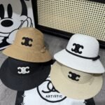 Celine Triomphe Raffia Bucket Hat With Bow White - Image 4