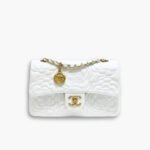 Chanel Flap Bag With Camellia Flower Chain White 26cm