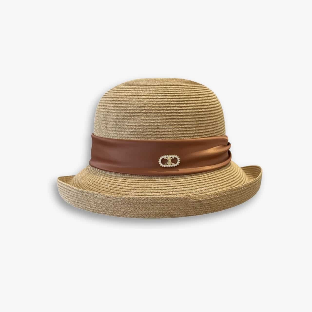 22-1-4 Celine Raffia Curled Brim Hat With Satin Natural - Image 1