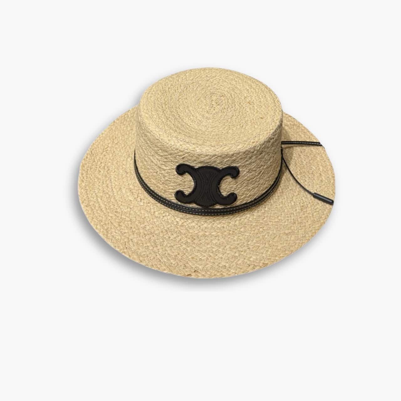 27-1-5 Celine Flat Crown Raffia Hat Emblem In Black - Image 1