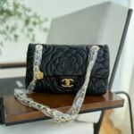 Chanel Flap Bag with Camellia Flower Chain Black 26cm - Image 2