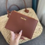 MiuMiu Palmetto Tote Bag Raffia In Tan 30cm 5BG206 2DDH F0A5T - Image 5