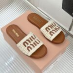 Miu Miu Crochet And Leather Slides Ivory 5XX667 2BDF F0304 F 005 - Image 2