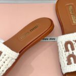 Miu Miu Crochet And Leather Slides Ivory 5XX667 2BDF F0304 F 005 - Image 5