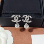 Chanel CC Pearl Earrings Silver - Image 3
