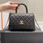 Chanel Flap Bag With Top Handle Grained And Gold Metal Black 24cm A92990 B05061 94305 - Image 2