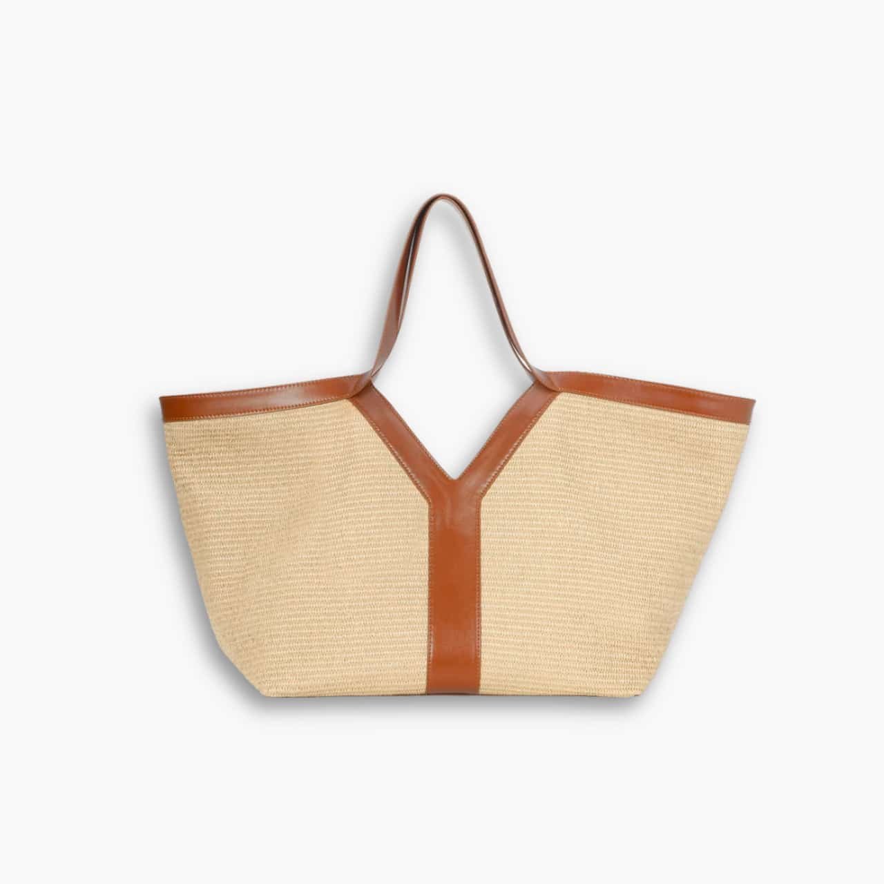 467-7 Saint Laurent Tiffany & Fred Paris Raffia Leather Large Tote Brown 50Cm - Image 1