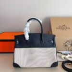 Hermes Toile Birkin Bag Black And Beige 30Cm - Image 2