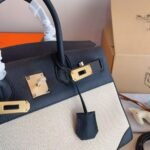 Hermes Toile Birkin Bag Black And Beige 30Cm - Image 6