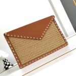 Valentino Garavani Rockstud Raffia Clutch Bag Brown - Image 2