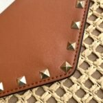 Valentino Garavani Rockstud Raffia Clutch Bag Brown - Image 3