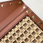 Valentino Garavani Rockstud Raffia Clutch Bag Brown - Image 4