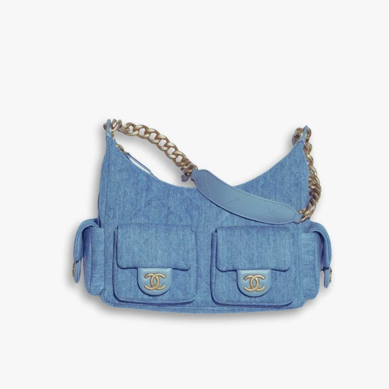489-2 Chanel Large Hobo Bag Washed Denim And Gold Tone Metal Blue 31Cm AS5339 B19251 NG353 - Image 1