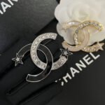 Chanel CC Brooch Silver And Black With Two Small Stars - Image 3