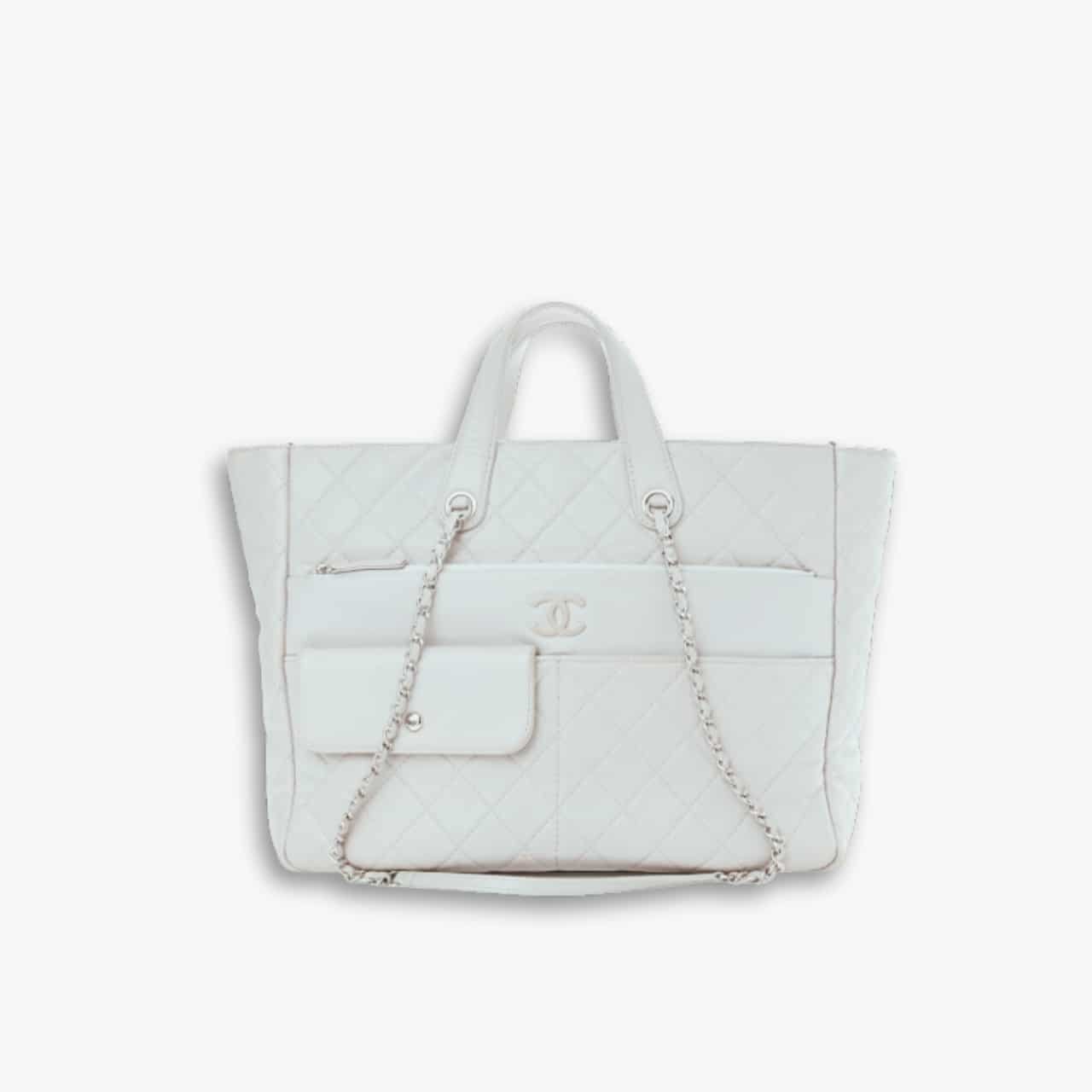 490-11 Chanel Ultra Pocket Shopping Tote White 37cm - Image 1