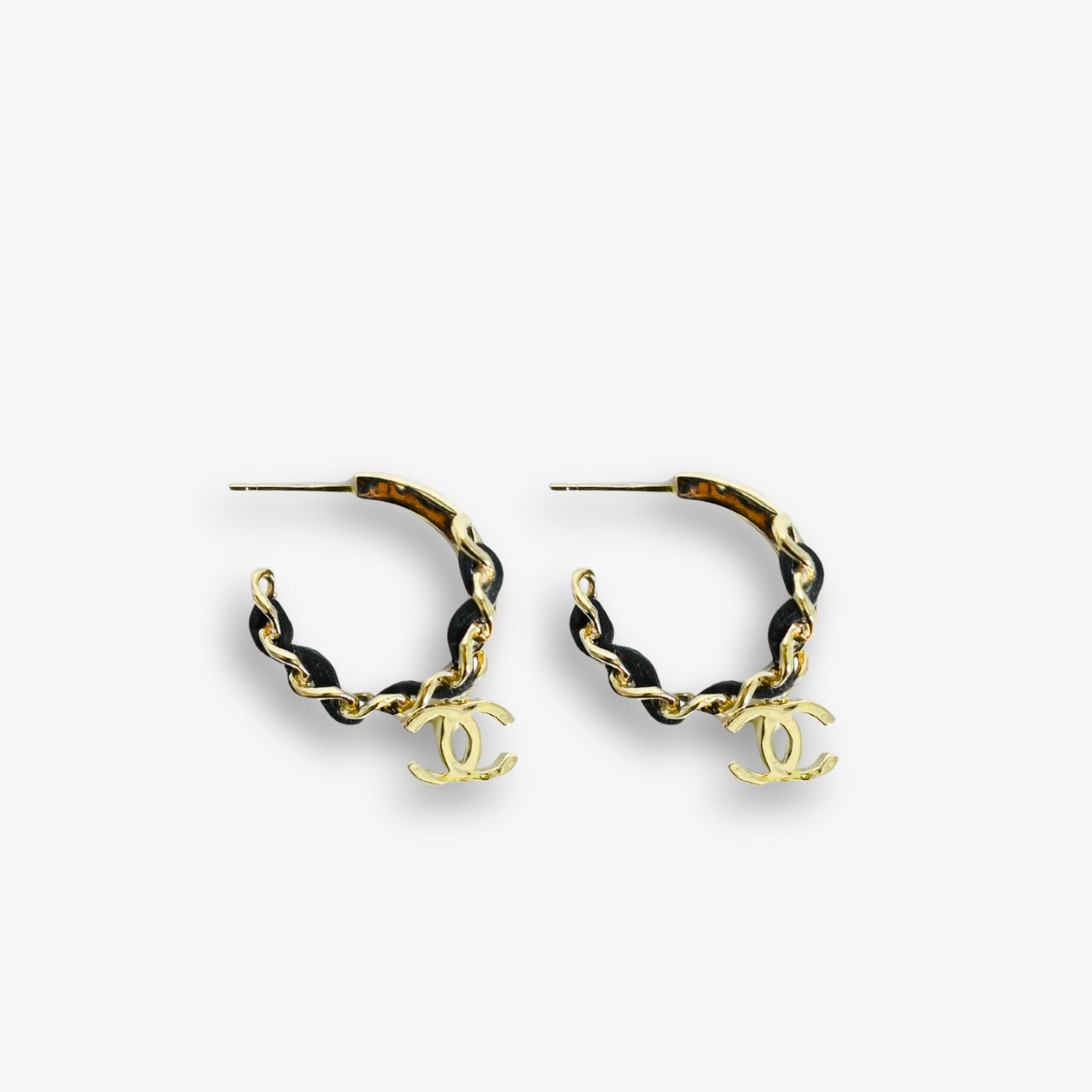 490-3-1 Chanel Chain CC Small Hoop Earrings Gold - Image 1