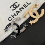 Chanel CC Brooch Silver And Black With Two Small Stars - Image 4