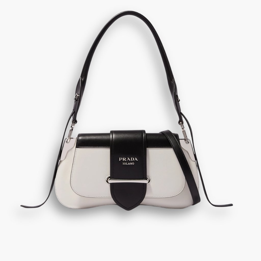 6-3-2 Prada Sidonie Two Tone Leather Shoulder Bag White Black 28Cm 1BD168 2AIX F0964 V OJN - Image 1