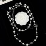 Chanel Pearl Necklace with Interlocking CC Logos Charms - Image 3