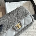 Chanel Flap Bag Teddy Gold Tone Metal Grey 25Cm - Image 3