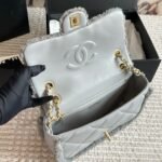 Chanel Flap Bag Teddy Gold Tone Metal Grey 25Cm - Image 5