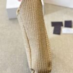 Prada Logo Embossed Raffia Shoulder Bag Beige 33cm 1BC186VOUO2A2T - Image 3