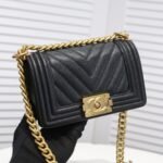 Chanel Boy Chevron Small Handbag Black In Gold 20cm - Image 5