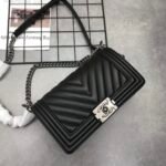 Chanel Boy Chevron Medium Handbag In Silver Black 25cm - Image 10