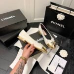 Chanel Leather Cap Toe Ballet Flats White Gold - Image 3