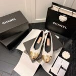 Chanel Leather Cap Toe Ballet Flats White Gold - Image 4