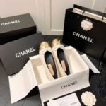 Chanel Leather Cap Toe Ballet Flats White Gold - Image 2