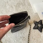 Chanel Phone Holder With Chain Shiny Crumpled And Gold Tone Metal Black 18Cm AP4777 B21296 94305 - Image 8