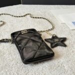 Chanel Phone Holder With Chain Shiny Crumpled And Gold Tone Metal Black 18Cm AP4777 B21296 94305 - Image 7