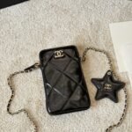 Chanel Phone Holder With Chain Shiny Crumpled And Gold Tone Metal Black 18Cm AP4777 B21296 94305 - Image 2