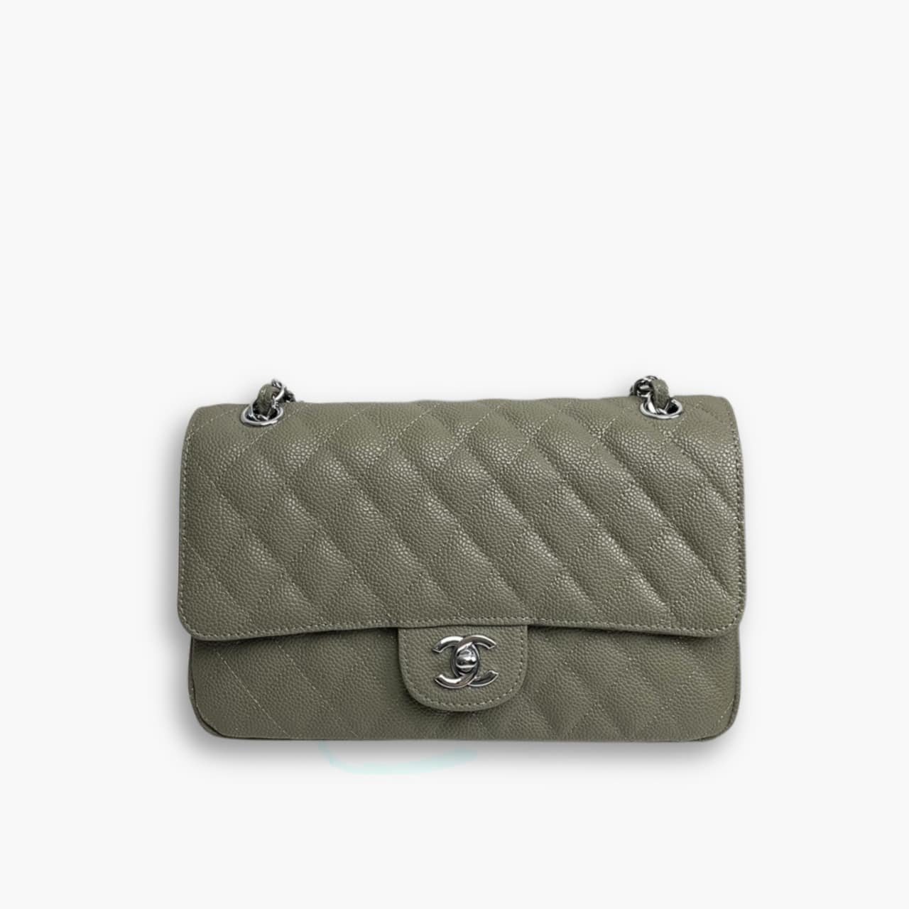 ELG_CNB1012-1 Chanel Classic Double Flap Bag Moss Green 25cm - Image 1