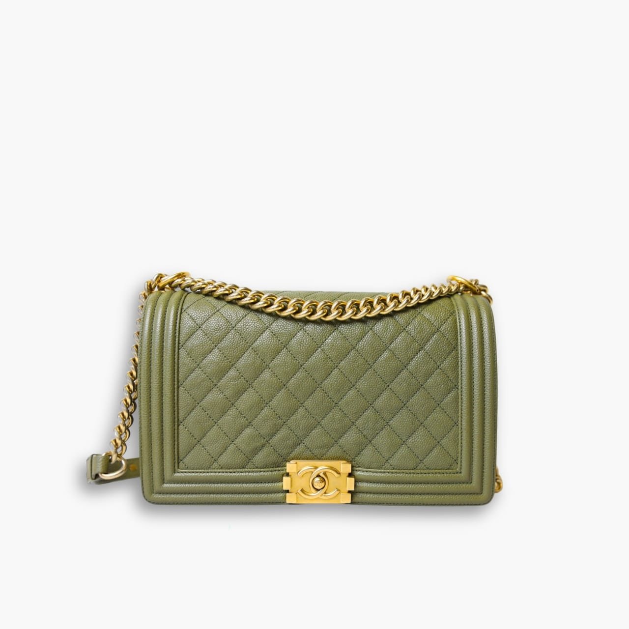 ELG_CNB1021 Chanel Medium Boy Bag Olive 25cm - Image 1