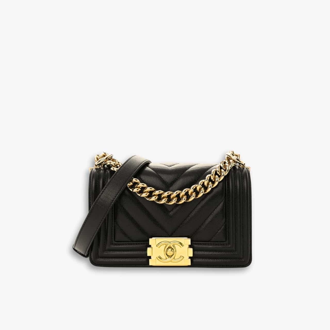 ELG_CNB1027 Chanel Boy Chevron Small Handbag Black In Gold 20cm - Image 1