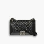 Chanel Boy Medium Handbag Leather Black 25cm A67086 Y09953 94305
