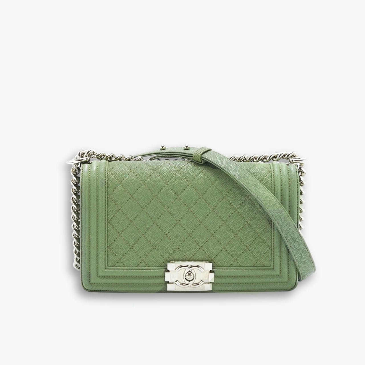 ELG_CNB1030-2 Chanel Boy Medium Handbag Metal Olive 25cm - Image 1