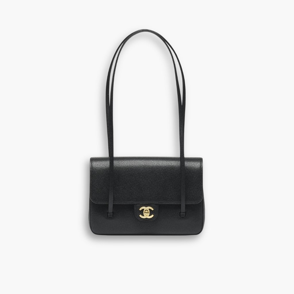 ELG_CNB1345 Chanel Small Flap Bag Grained Shiny And Gold Tone Black 22cm AS6130 B23483 94305 - Image 1